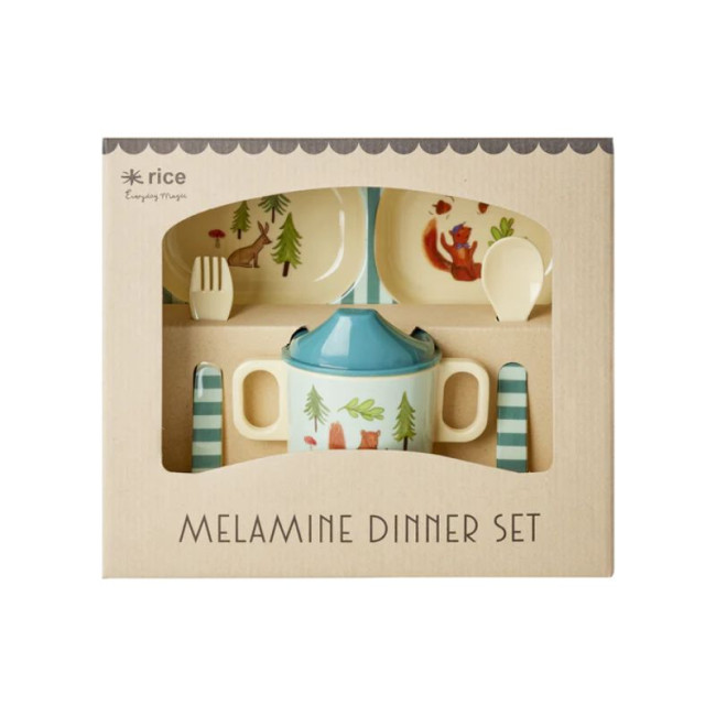 Coffret 4 pièces en mélamine Bleu Happy Forest Print, Rice