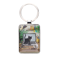 Porte Clés rectangle Bug Art Chaton Ordi, Kiub