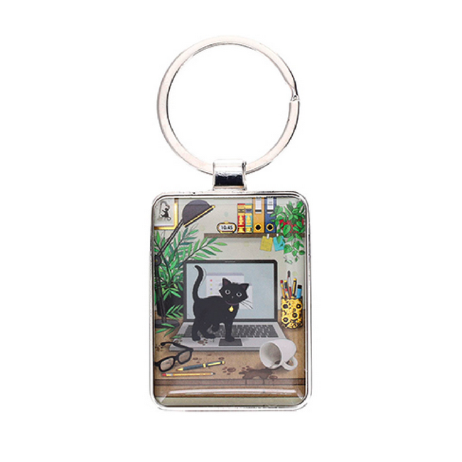 Porte Clés rectangle Bug Art Chaton Ordi, Kiub