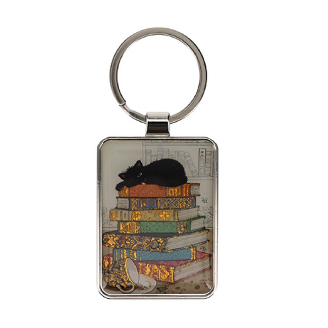 Porte Clés rectangle Bug Art Chat Livres, Kiub