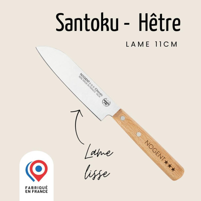 Couteau Santoku Classic Bois lame lisse 11 cm, Nogent***