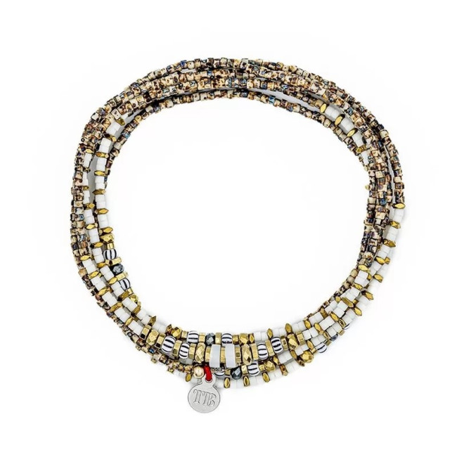 Collier et Bracelet 6 tours Dune Slim Vanille Caramel, Têtes Blondes