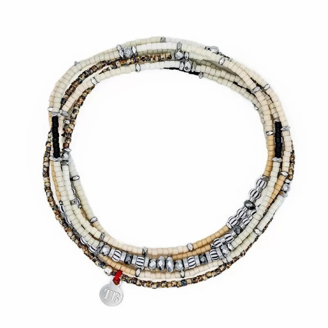 Collier et Bracelet 6 tours Sand Vanille, Têtes Blondes