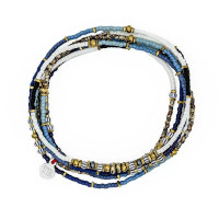 Collier et Bracelet 6 tours Wave Bleu, Têtes Blondes