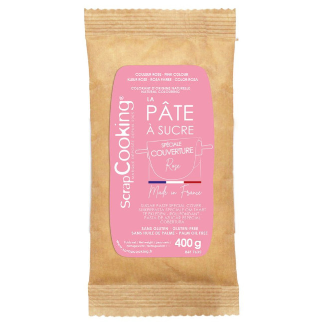 Pâte à sucre de couverture rose 400G, ScrapCooking