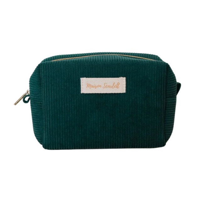 Trousse de toilette Charlotte Velours Côtelé Vert, Maison Scarlett