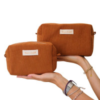Trousse de toilette Charlotte Velours Côtelé Camel, Maison Scarlett