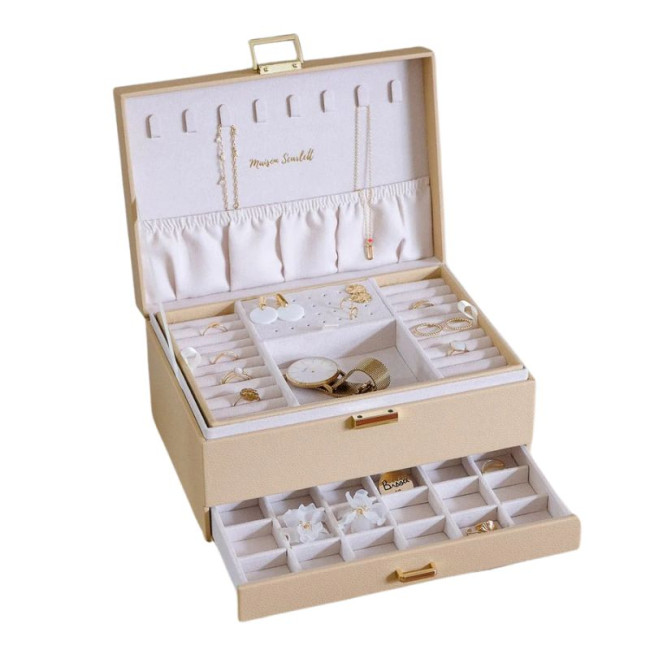 Boîte à Bijoux Denise Cuir Beige, Maison Scarlett
