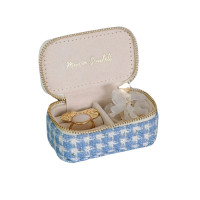 Mini Boîte à Bijoux de Voyage Marie Pied de Poule Bleu, Maison Scarlett